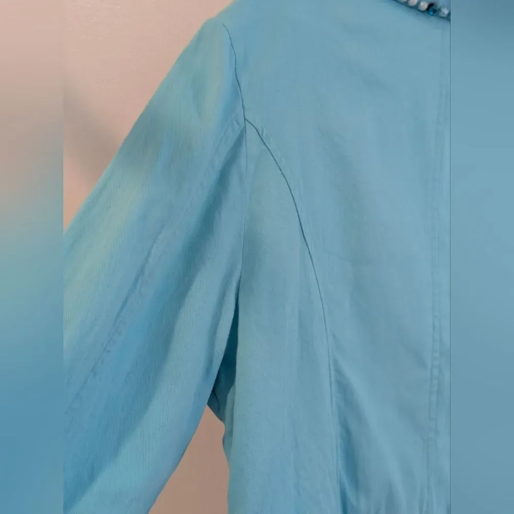 Vintage Resort Cottagecore Pearl Beaded Lace Blazer Jacket XL Coastal Chic Aqua - Picture 8 of 10